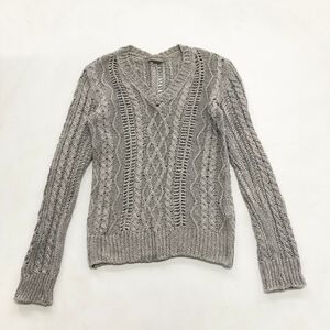Yohji Yamamoto silvery grey open knit pullover sweater v neck